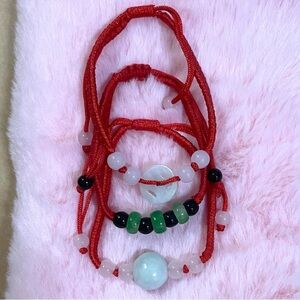 3 Natural Jade Lucky Red String Beaded Bracelets Bundle Set